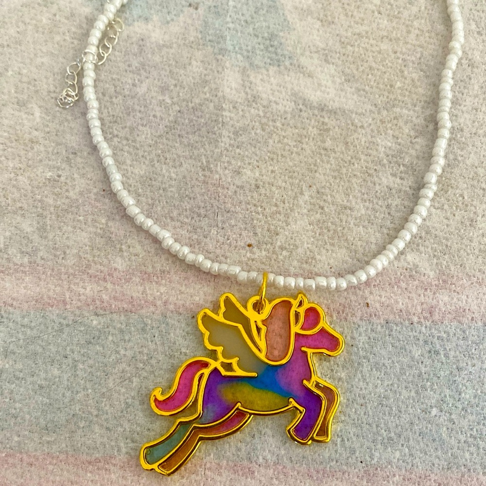 Resin Handmade Colorful Pegasus Pendant Necklace